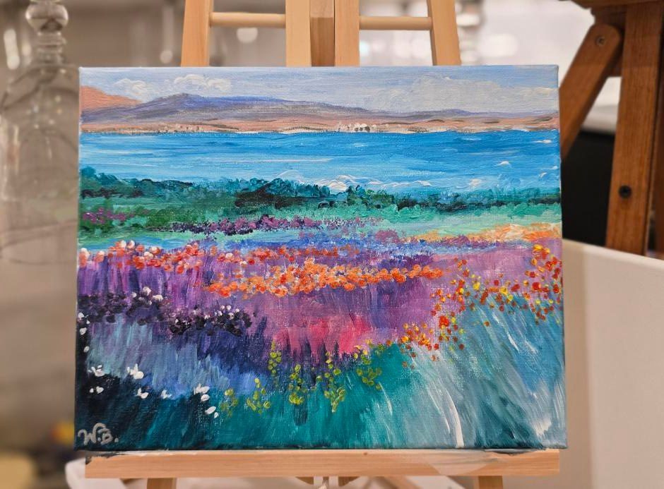 Bloom Across the Water on a studio easel